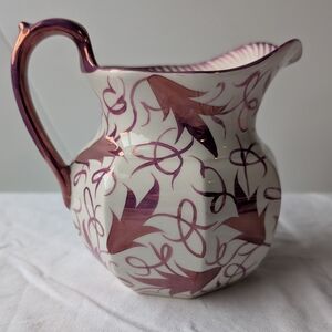 Wedgwood Purple Luster Floral Cream Ceramic Pitcher Vintage